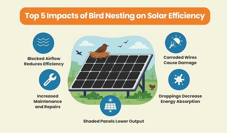 bird nesting impacts on solar panel efficiency