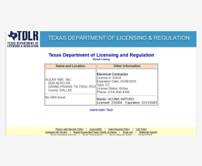 Texas Electrical Contractor # 33434